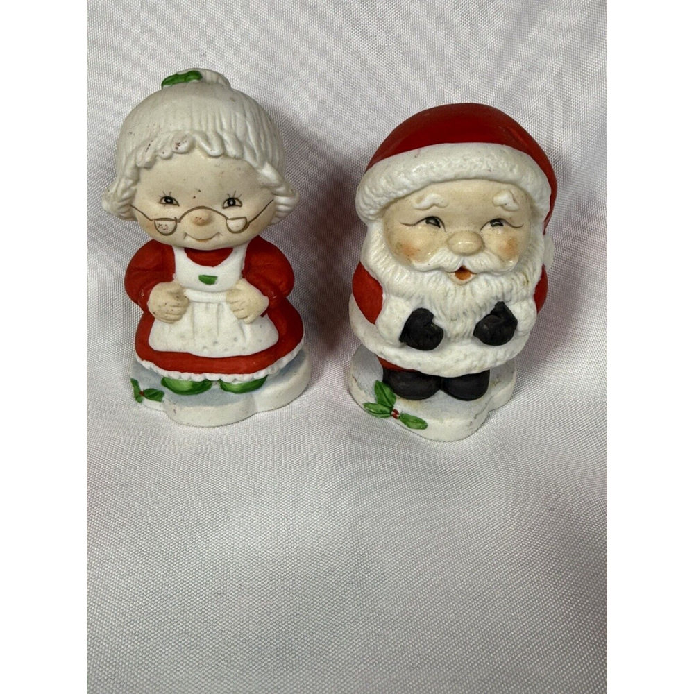 Vintage Russ Berrie & Co Ceramic/Bisque Santa & Mrs. Claus Figurines 3 1/2” Tall